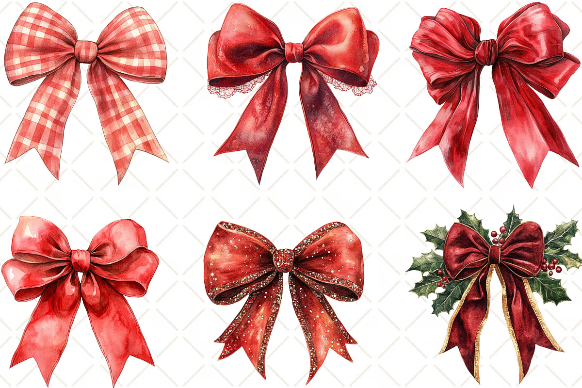 Red Coquette Christmas Bow Clipart, an Illustration by Black Bird Studio (Photo 3 of 6)