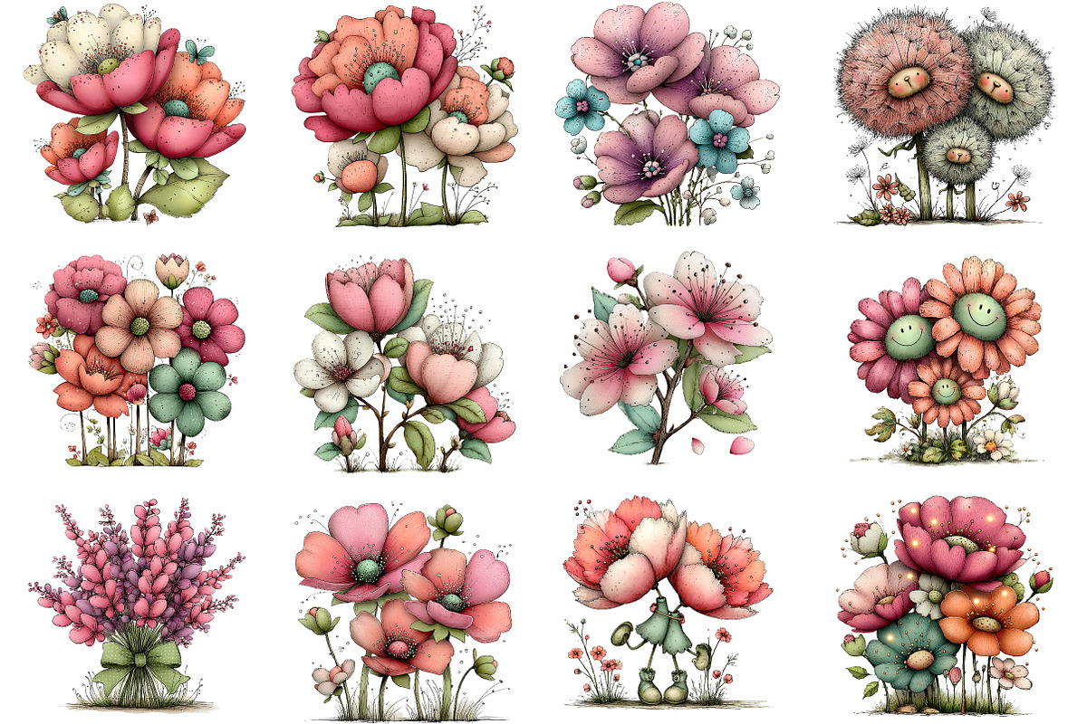 Whimsical Spring Flowres Clipart, an Illustration by Dream Creation (Photo 4 of 6)