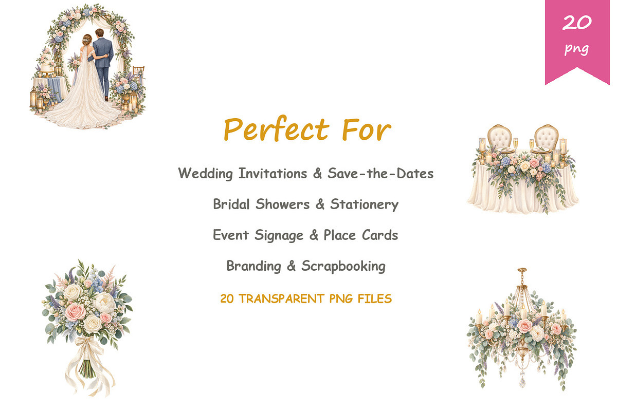 Watercolor Wedding Clipart, a Decorative Illustration by BerryPieArt (Photo 4 of 4)