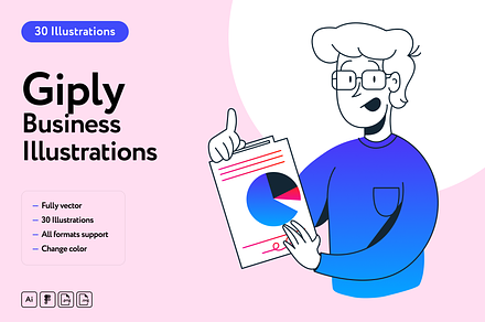 Giply Office Illustrations, a Finance Illustration by Welovegraphics