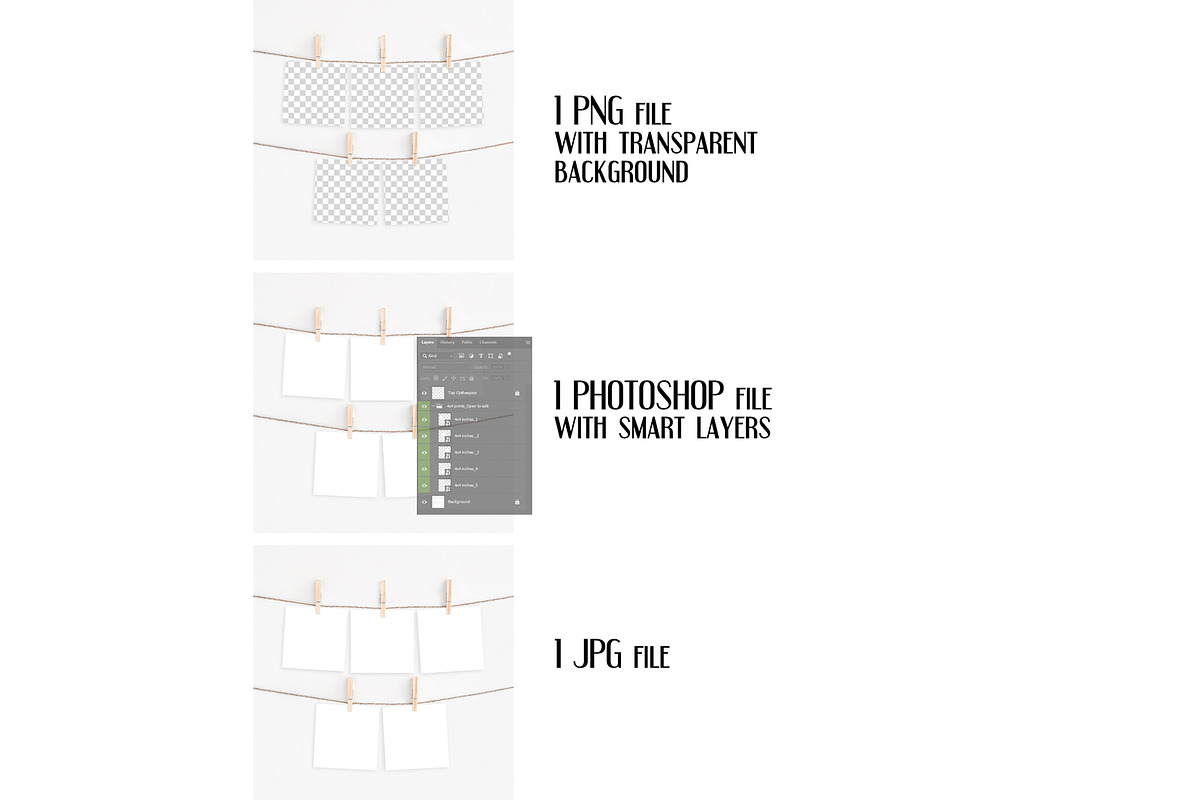Square cards mockup with clothespins, a Print Template by Dorado Stock (Photo 2 of 3)