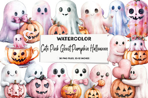 Cute Pink Ghost Pumpkin Halloween B, an Illustration by DreamArtGraphic