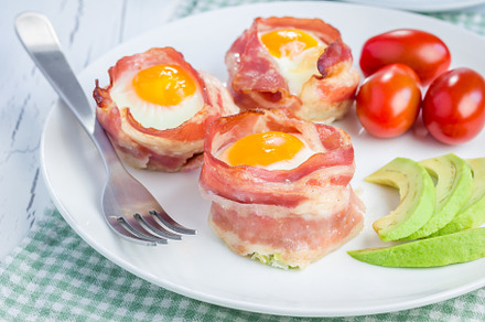 Baked eggs with avocado in bacon cups for breakfast, a Food & Drink Photo by iuliia_n