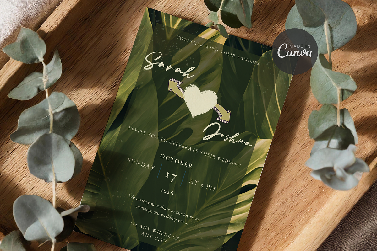 Greenery Wedding Invitation Template, an Invitation Template by InvitingStorys (Photo 2 of 9)