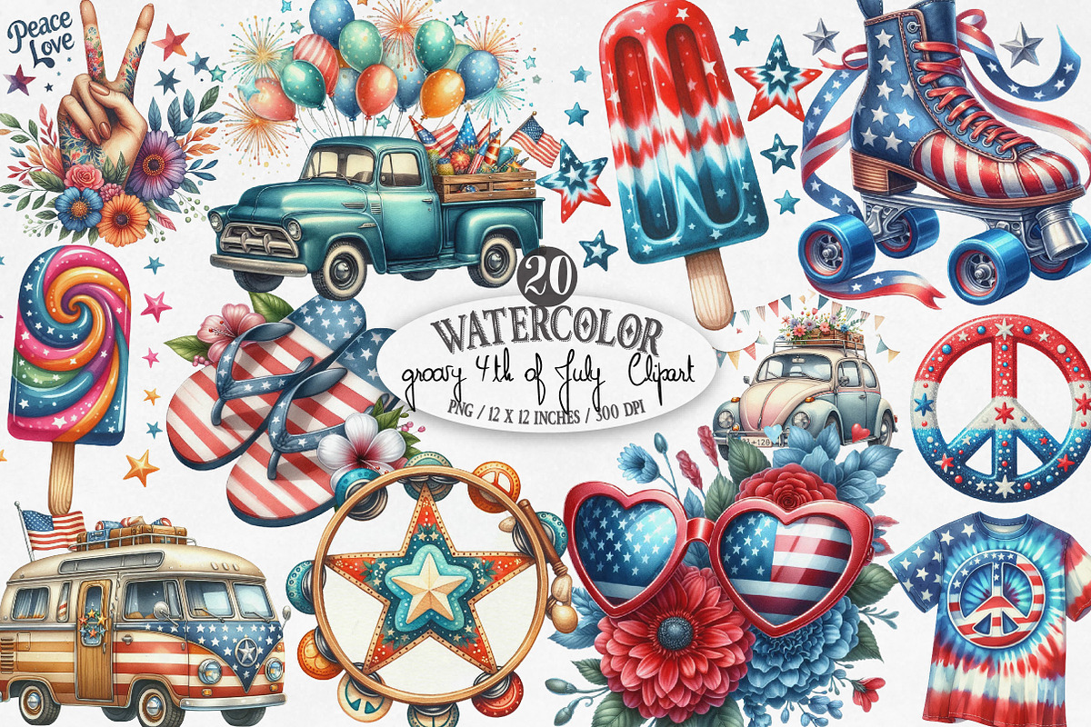 Groovy 4th of July Sublimation Clip, an Illustration by Designking (Photo 1 of 4)