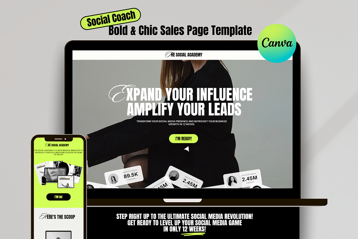 Bold Sales Page Template for Coaches, a Landing Page Template by Row Creative (Photo 1 of 9)