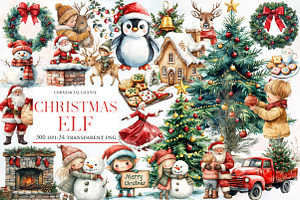 Christmas Elf Watercolor Clipart, an Illustration by Designworld