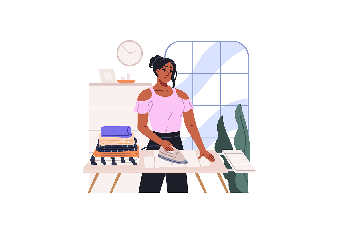 Tired housewife cleaning, cooking, a Person Illustration by PaperTrident (Photo 3 of 7)