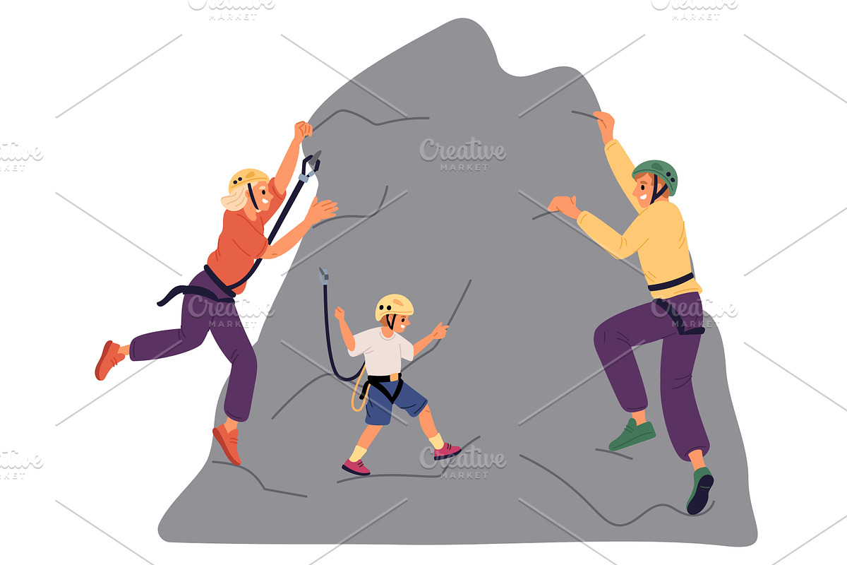 Young family climbing on stone, a Person Illustration by Vectorbuum