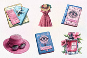 Pink Summer Santorini Travel Clipart, an Illustration by CreationArt (Thumbnail 7 of 9)