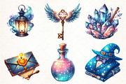 Cute Magic School Watercolor Clipart, an Illustration by Pixels.Craft (Thumbnail 3 of 7)