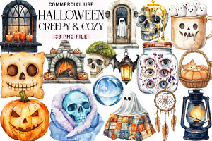 Watercolor Creepy and Cozy Halloween, an Illustration by Daily.Designs