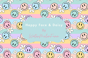 Happy Face & Daisy Seamless Pattern