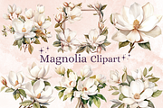 Watercolor Magnolia Flowers Set, a Decorative Illustration by GiraffeCreative (Thumbnail 1 of 8)