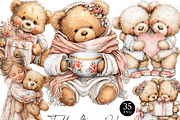 Watercolor Teddy Bear Hugs Clipart, an Object Illustration by Design Scotch (Thumbnail 1 of 9)