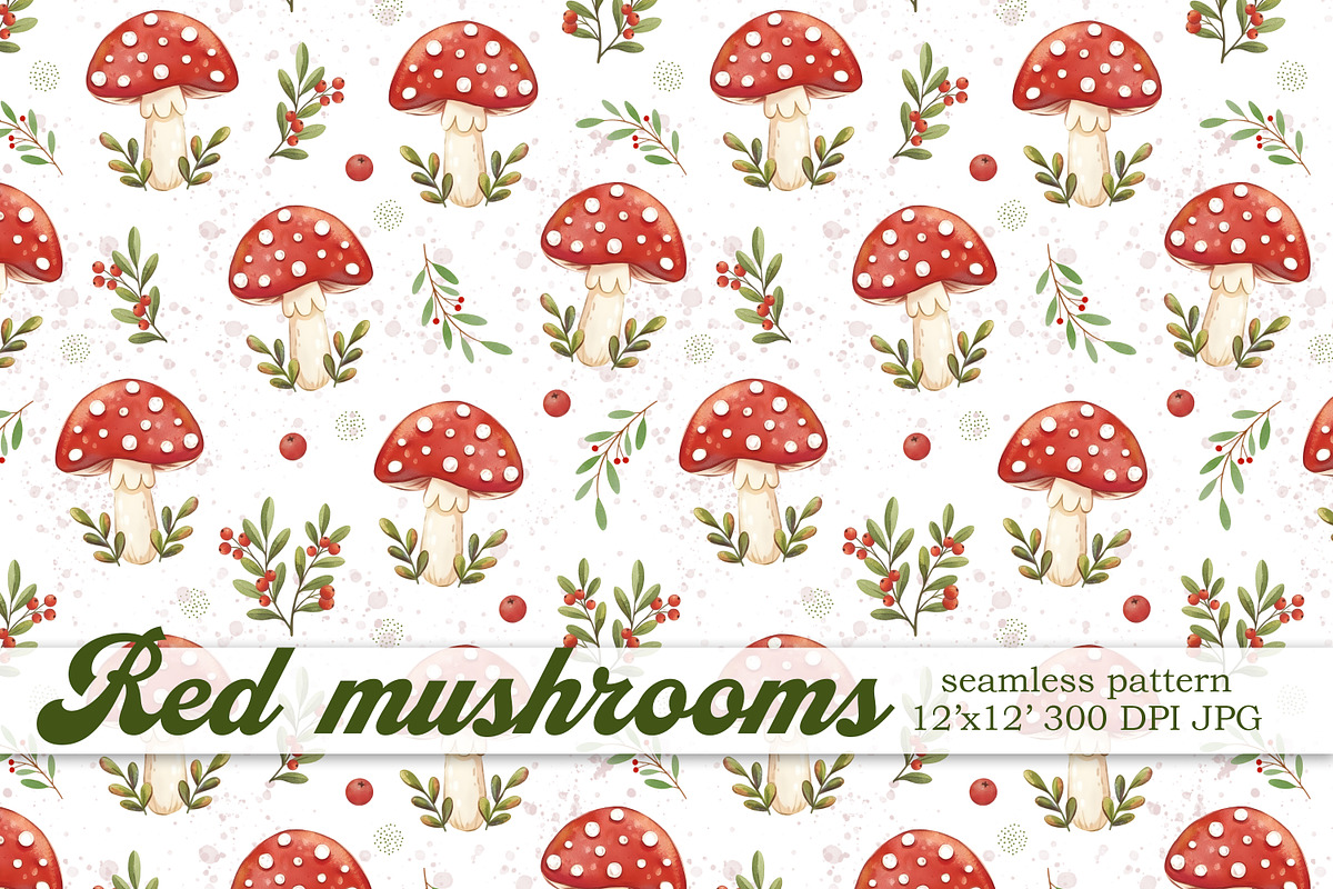 Autumn Red Mushrooms pattern, a Pattern Graphic by Kreeya Art Shop (Photo 1 of 14)