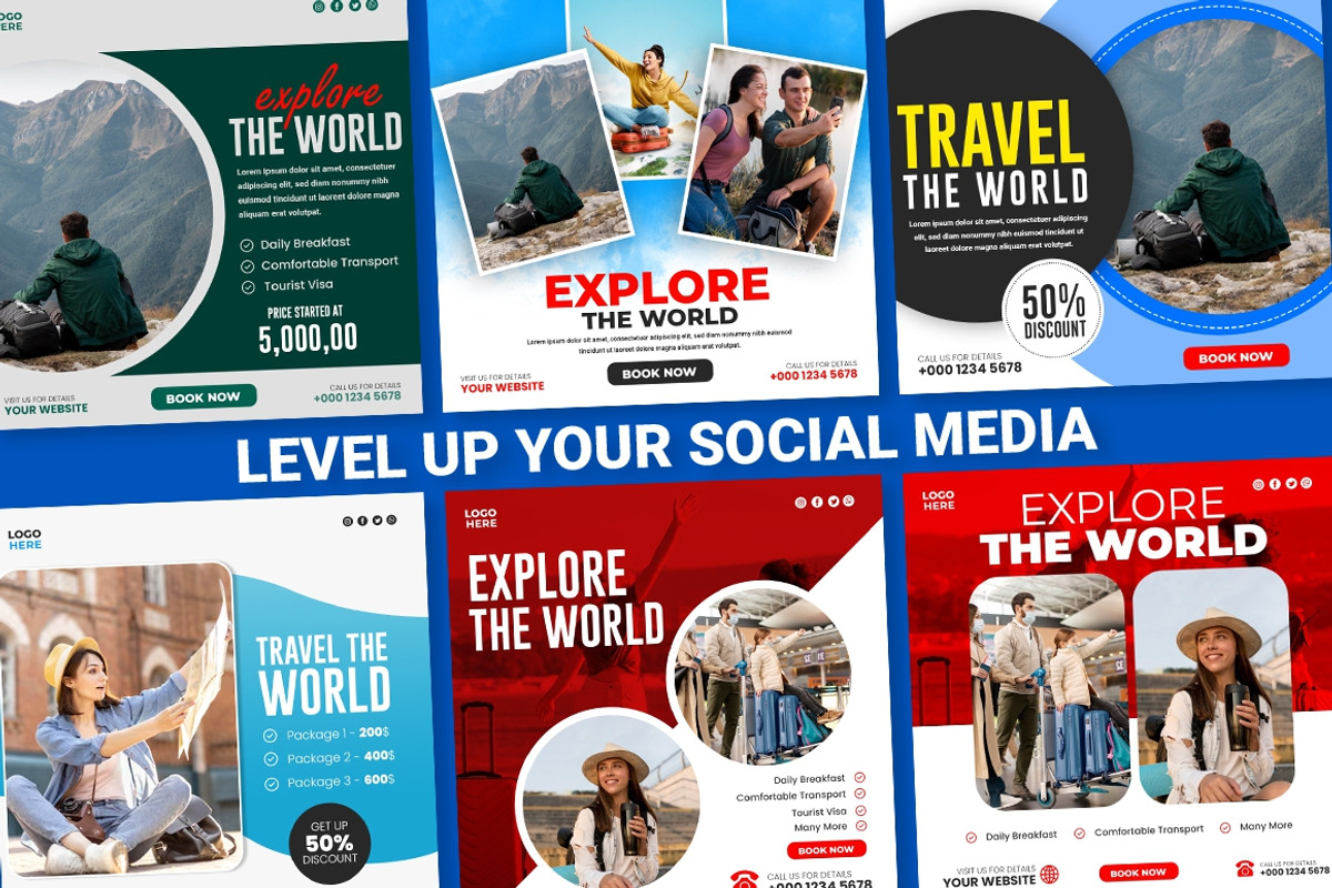 50 Travel social media set, a Poster Template by Design.wala (Photo 2 of 7)