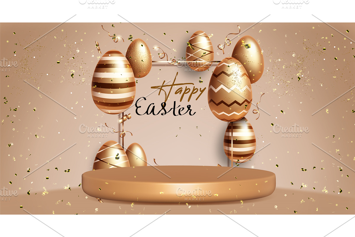 Round stage and golden Easter eggs, an Object Illustration by art PVP - market