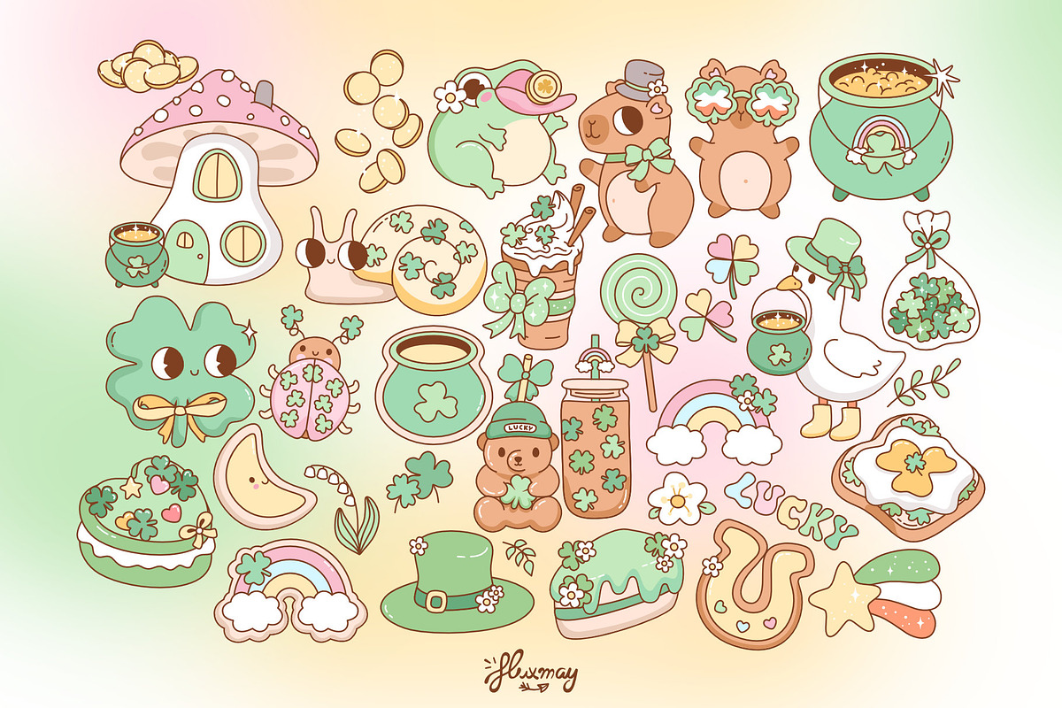 Cute St. Patricks Day Clipart Bundle, a Seasonal Illustration by Huxmay (Photo 3 of 7)