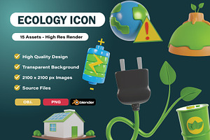 Ecology Green Earth 3d Icons Pack