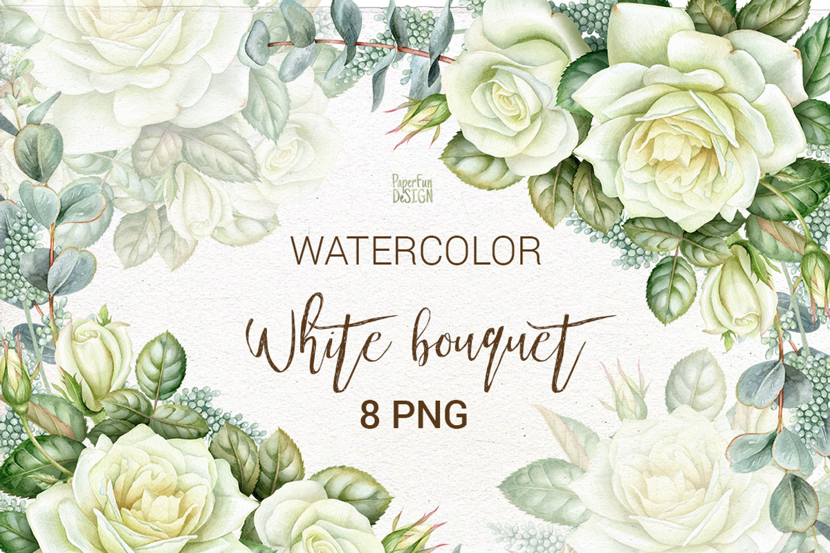 Watercolor white roses clipart., an Illustration by Mary (Photo 1 of 2)