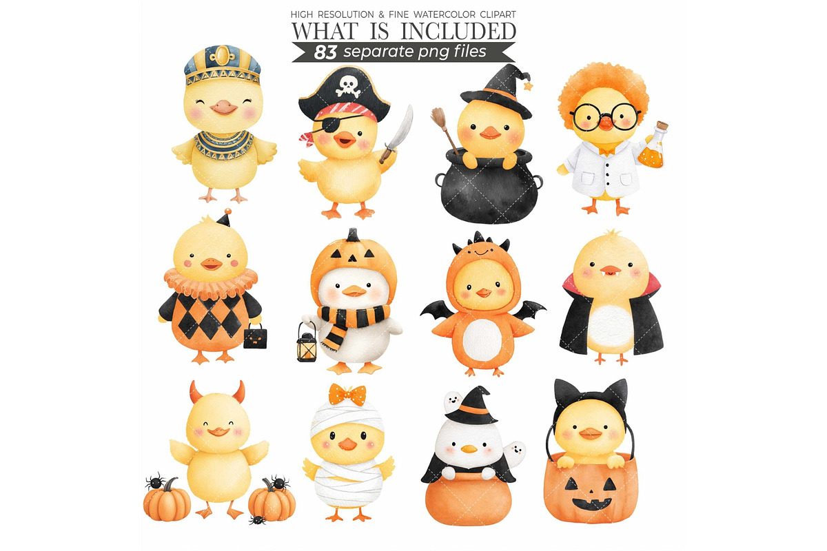 Halloween Duckling Watercolr Clipart, an Animal Illustration by CharmClipart (Photo 4 of 9)