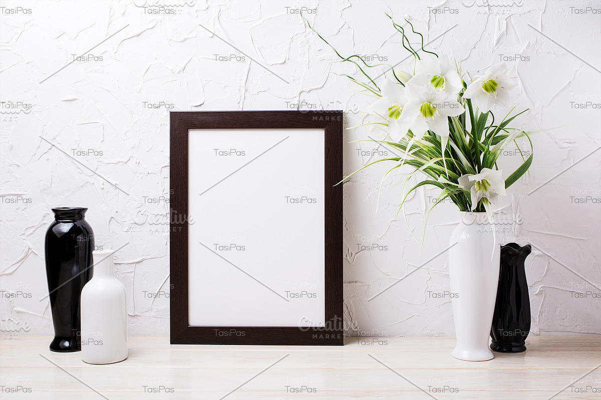 Black brown frame mockup with lily, a Mockup by TasiPas (Photo 3 of 4)