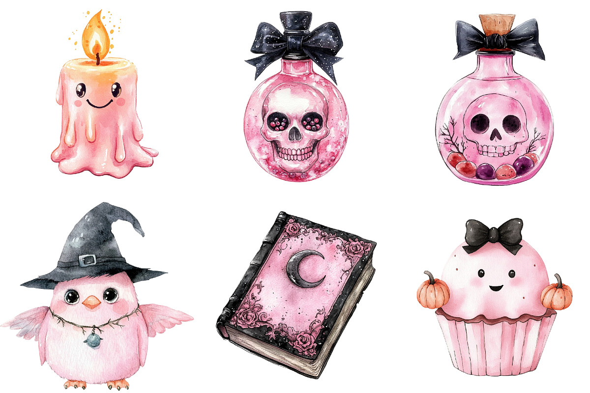 Watercolor Pink Halloween Clipart, a Seasonal Illustration by CitraGraphics (Photo 5 of 5)