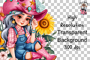 Cowgirl with Sunflowers PNG Clipart, a Graphic by Clipart Bloom (Thumbnail 13 of 13)