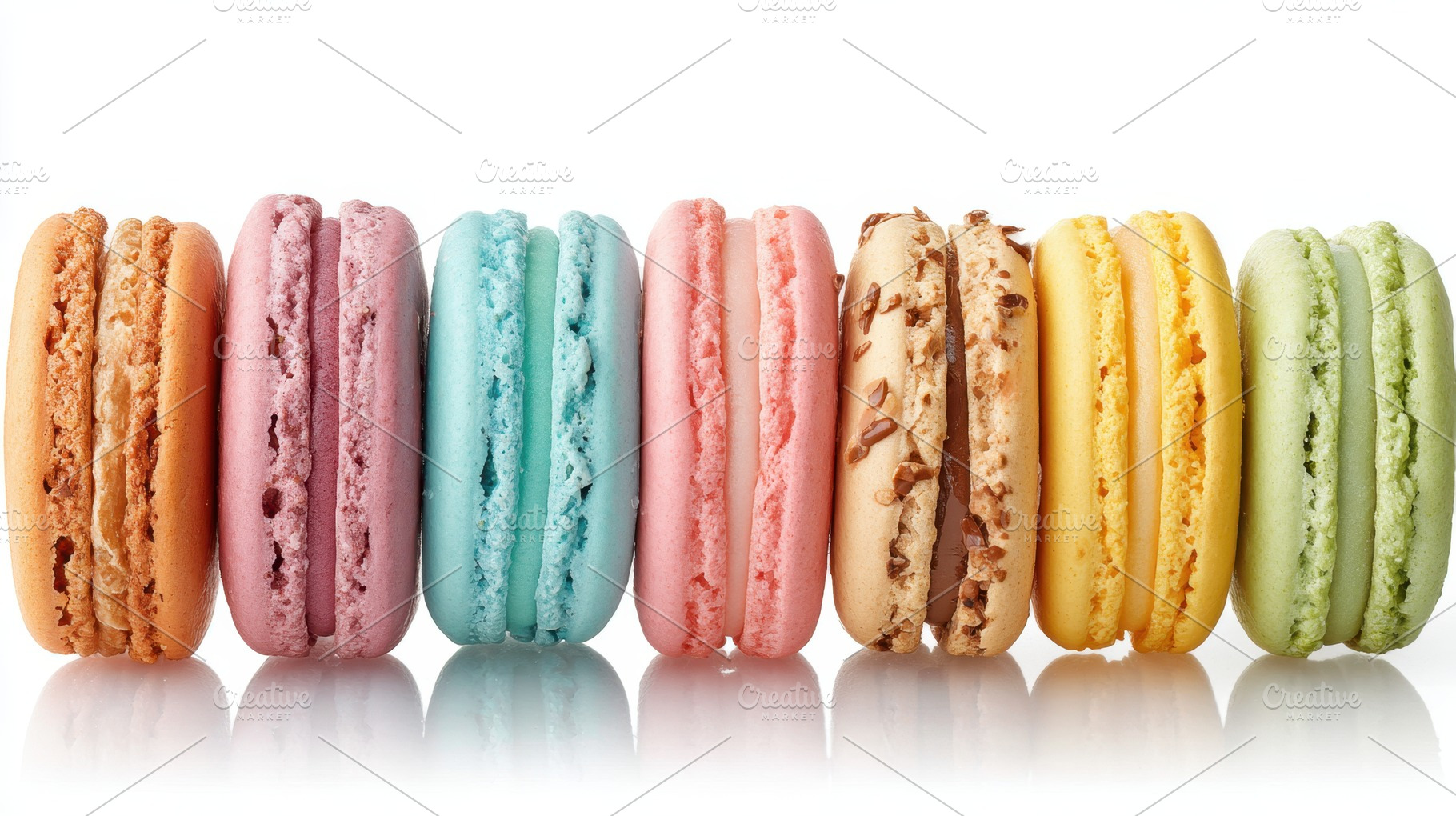 Colorful sweet macarons, closeup, a Food & Drink Photo by AlyaAnd