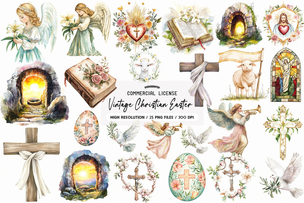 Vintage Christian Easter Clipart, an Illustration by SinaCreation (Photo 1 of 4)