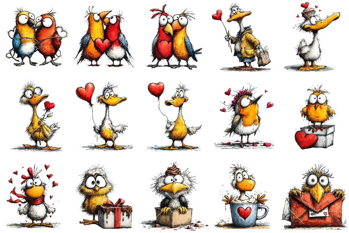 Funny Valentine Bird Clipart, an Illustration by OK Design (Photo 3 of 6)