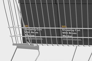 Shopping Cart With Boxes Mockup