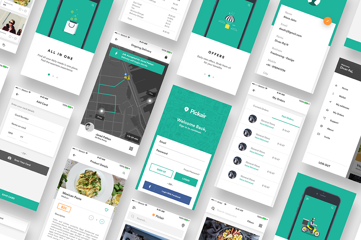 Complete iOS ui kit for delivery app, an UI Kit Template by Divanraj