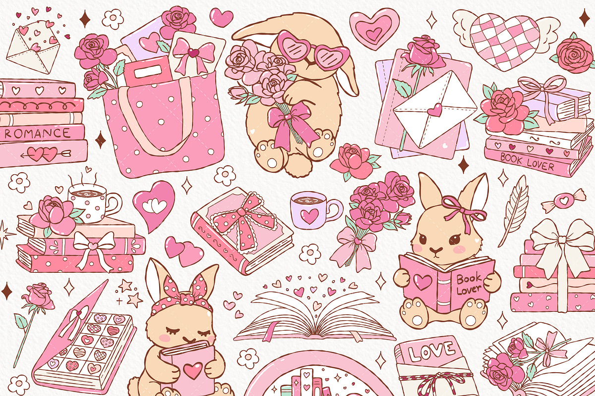 Valentine Bookish Clipart Bundle, an Education Illustration by TitaLivingArt (Photo 2 of 9)