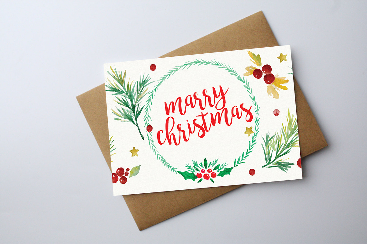 Water Color Christmas Card, a Card Template by graphicforest (Photo 1 of 2)