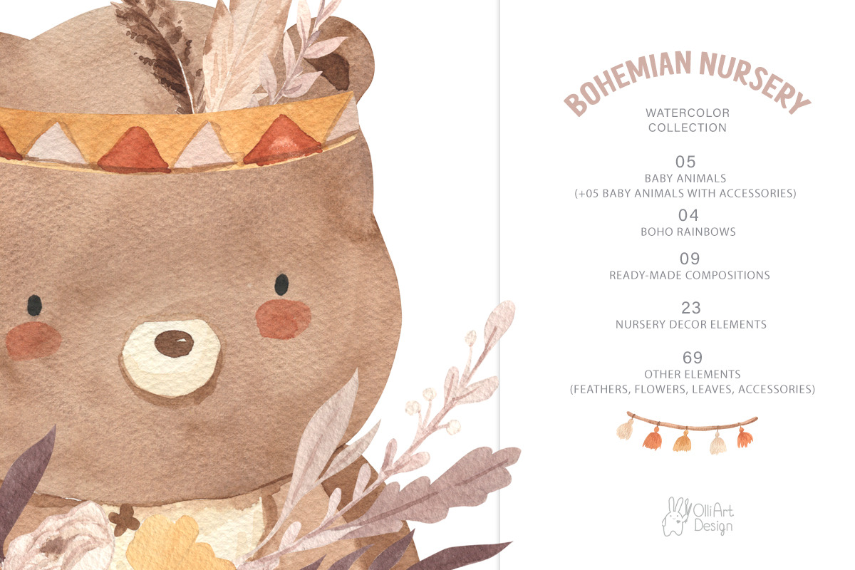 BOHO NURSERY clipart. Watercolor, an Animal Illustration by OlliArtDesign (Photo 9 of 11)