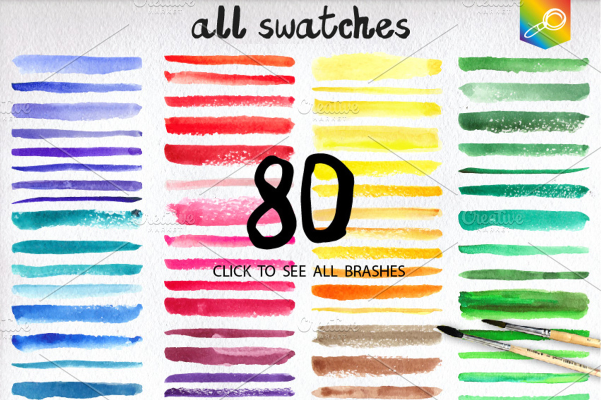 80 Watercolor Vector brushes preview 2
