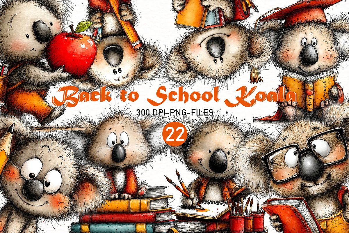 Back to School Koala Clipart Bundle, a Seasonal Illustration by Designworld (Photo 1 of 8)