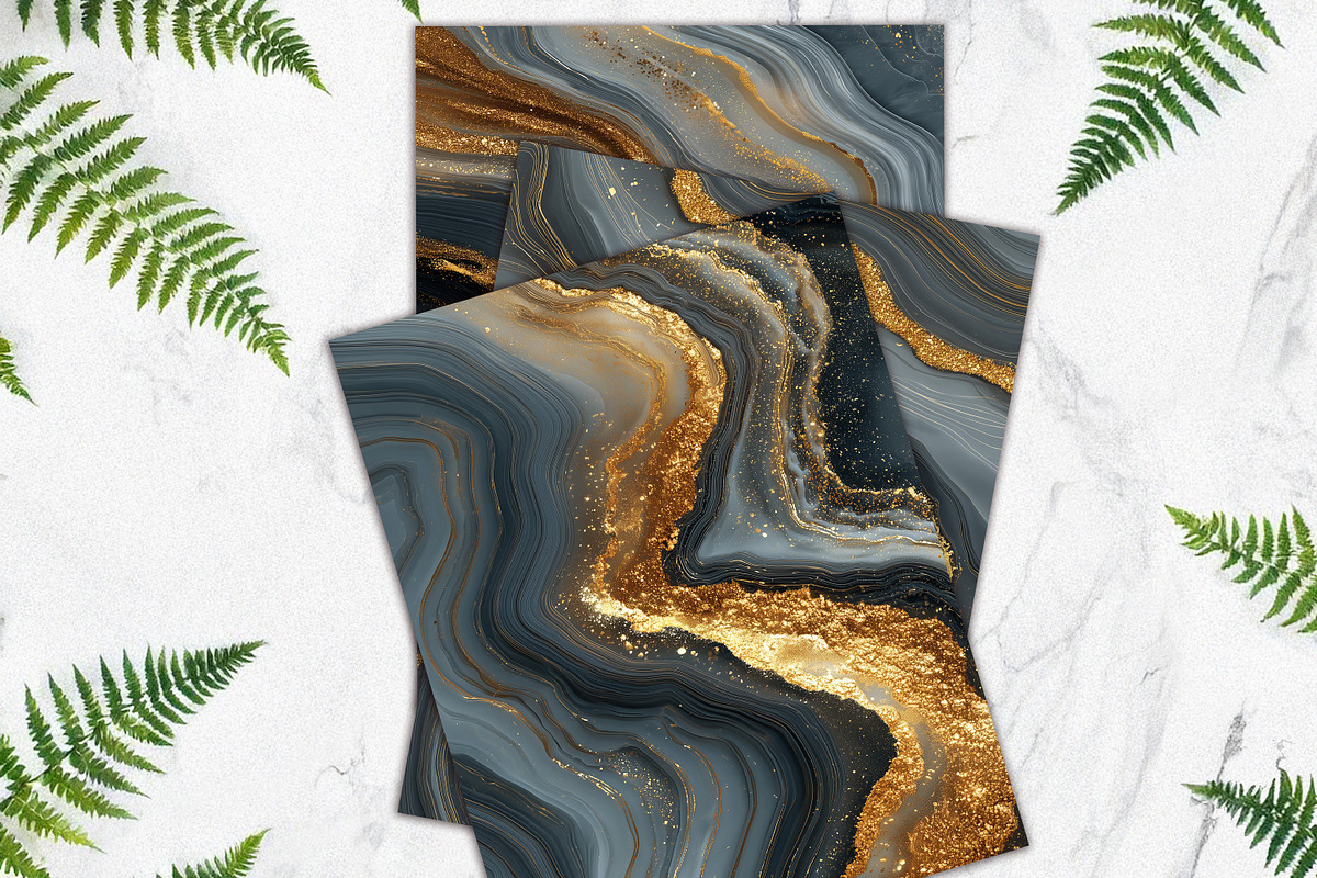 Golden Gray Agate Textures Paper Set, a Background Graphic by V Design Creator (Photo 12 of 12)