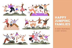 Happy families jumping with kids set, a Person Illustration by Good Studio
