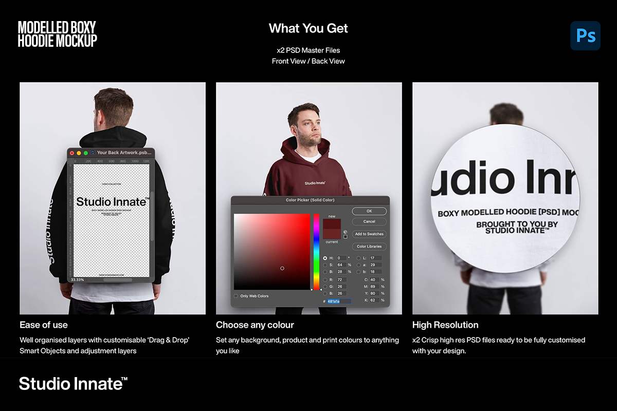 Modelled Boxy Hoodie Mockup, a Hoody Mockup by Studio Innate (Photo 2 of 5)