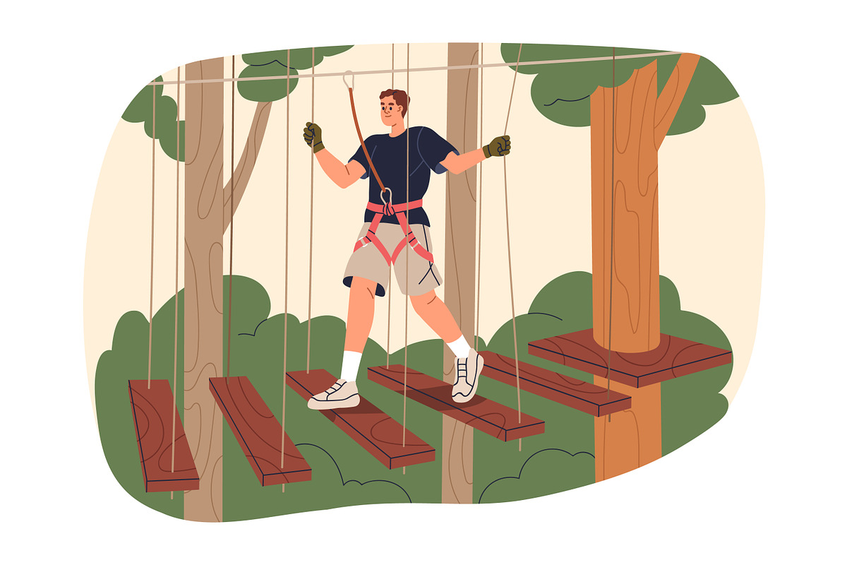 People climbing in rope park set, a Sport Illustration by Good Studio (Photo 2 of 25)