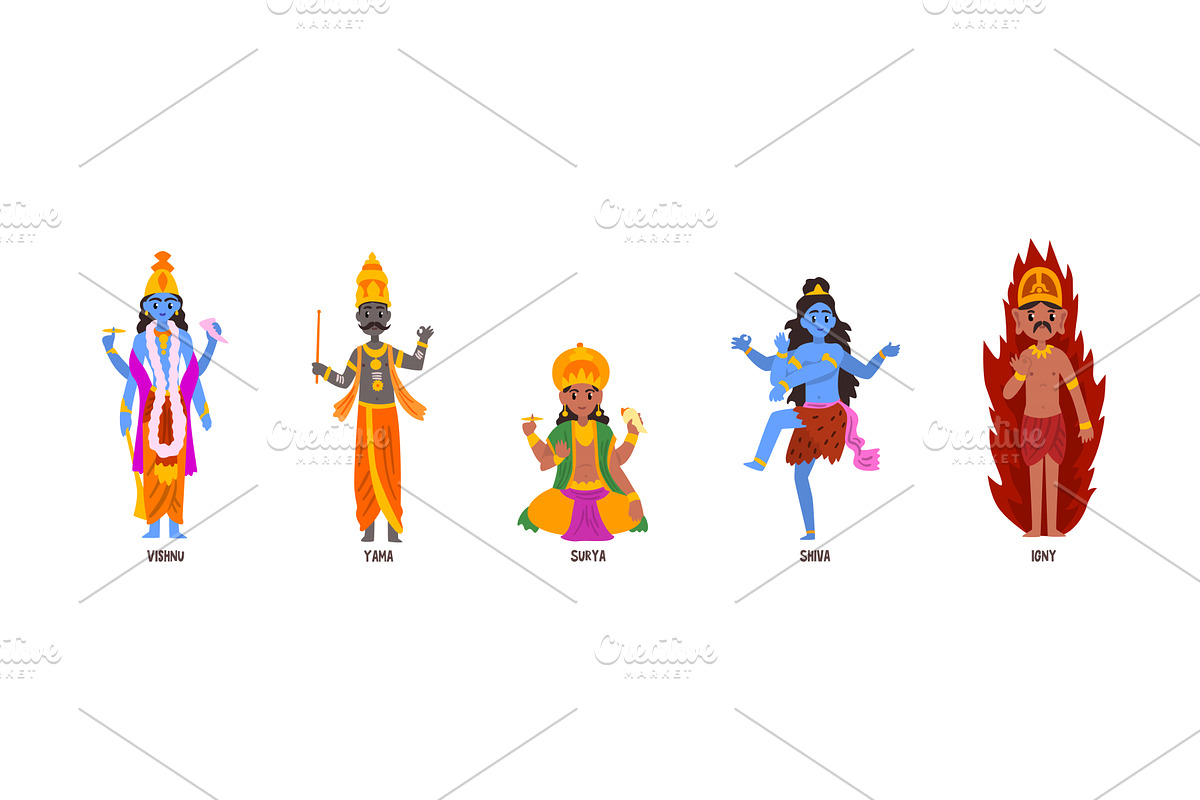 Ancient Indian Hindu Gods and, an Illustration by TopVectors