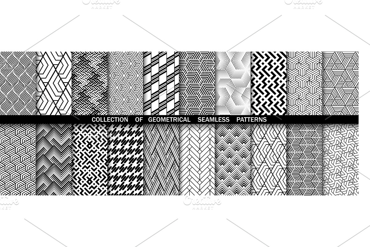 Geometric set of seamless black and, a Pattern Graphic by RODINA