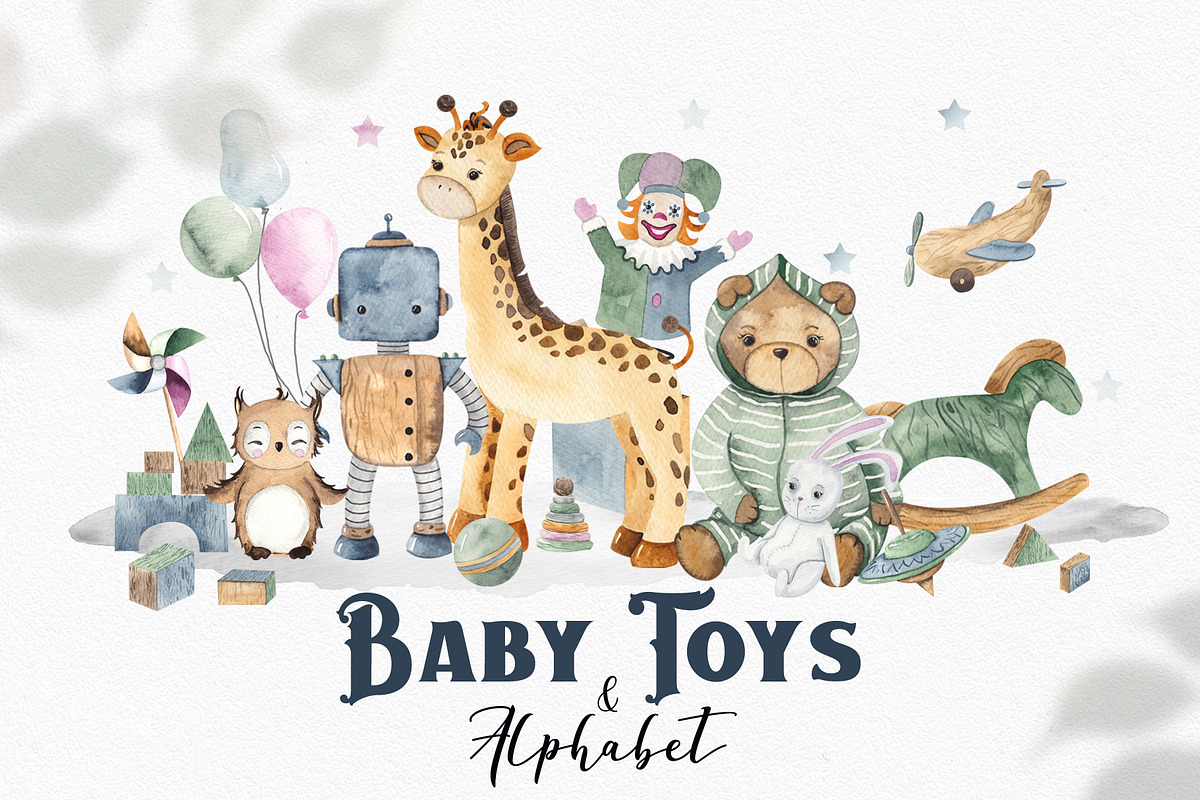 Watercolor Baby Toys & Alphabet, an Object Graphic by Ana-Sakuta (Photo 1 of 21)