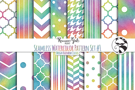 Seamless Watercolor Patterns #1 BR, a Pattern Graphic by RaccoonGirl Design