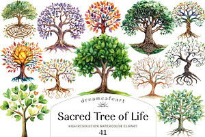 Sacred Tree of Life Clipart Bundle, an Illustration by DreamCafeArt