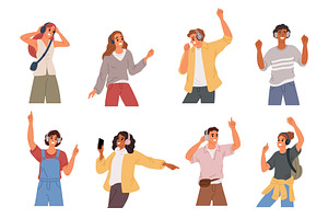 Happy people use headphones. Young, a Person Illustration by YummyBuum