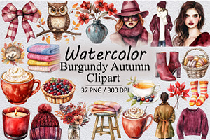 Burgundy Autumn Clipart, an Illustration by Design Market
